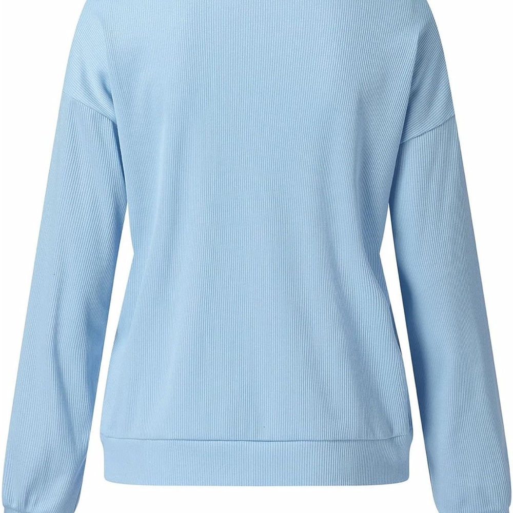 Blue Oversized Ribbed Long Sleeve - Picture 4 of 5